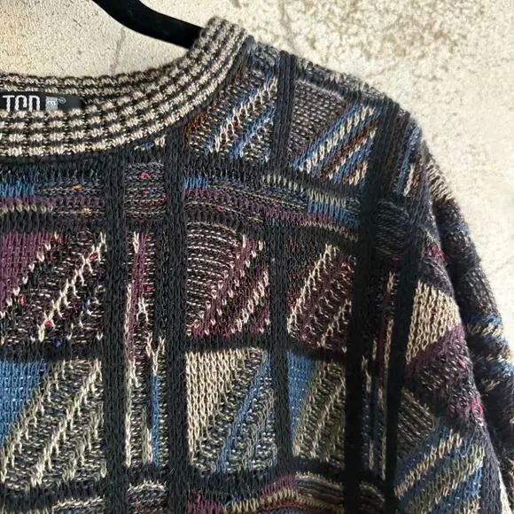 Vtg 90s Coogi Style Sweater Mens Large Tall Checkered Knit Pullover Grandpacore‎